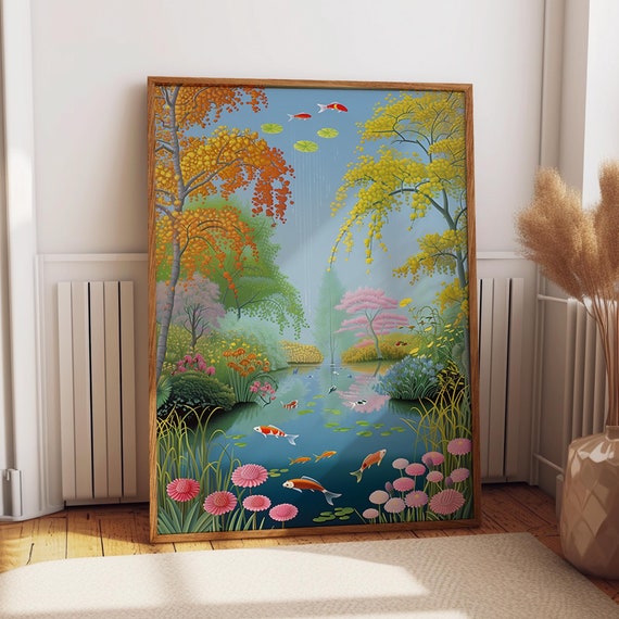 Koi Pond Art Print Zen Garden Art Nature Wall Decor Japanese Inspired Water Garden Poster Poster Or Print