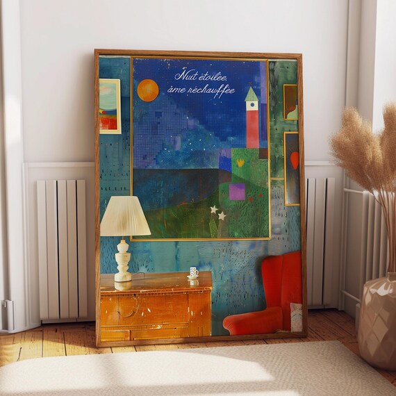 Starry Night French Quote Blue Lighthouse Abstract Art Poster