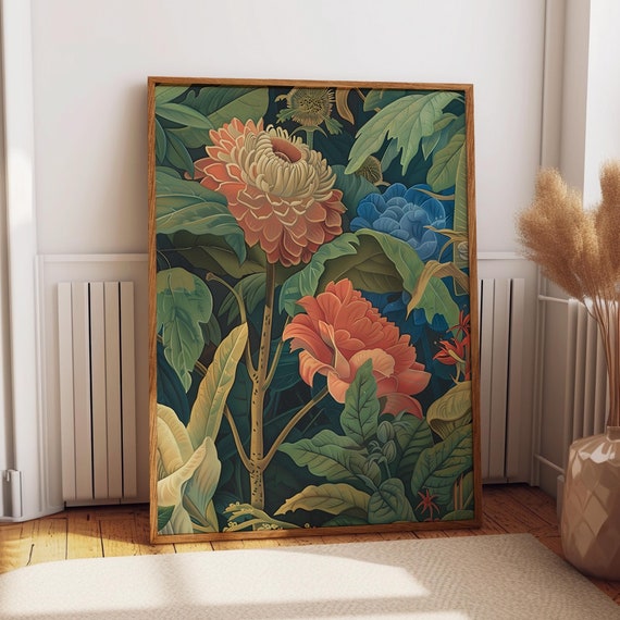 Dahlia Flower Art Print Exotic Floral And Foliage Garden Wall Decor Bold Botanical Wall Art Or Home Decor Poster Or Print