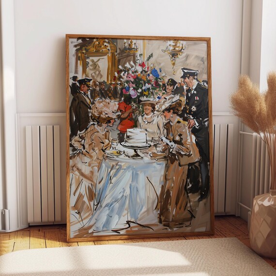 Socialite Gathering Poster Ladies Tea Time Painting Wall Art Historical Fashion Edwardian Era Wall Decor Poster Or Print