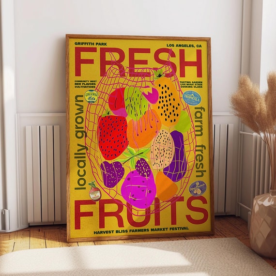 Farm Fresh Fruits, Modern Fruit Illustration Poster