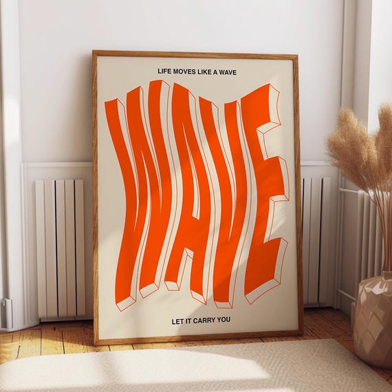 Wave Bold Typography Art Print, Orange Motion Design