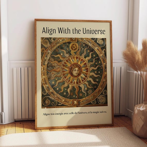 Celestial Sun Mosaic Wall Art Align With The Universe Art Print Antique Golden Astrology Wall Decor Poster Or Print