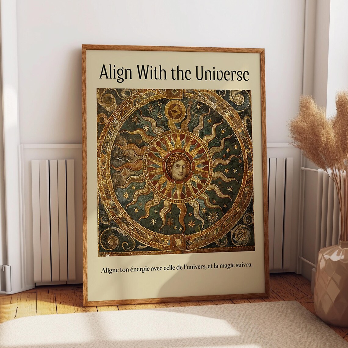 Align With the Universe Antique Golden Sun Mosaic Celestial Wall Art