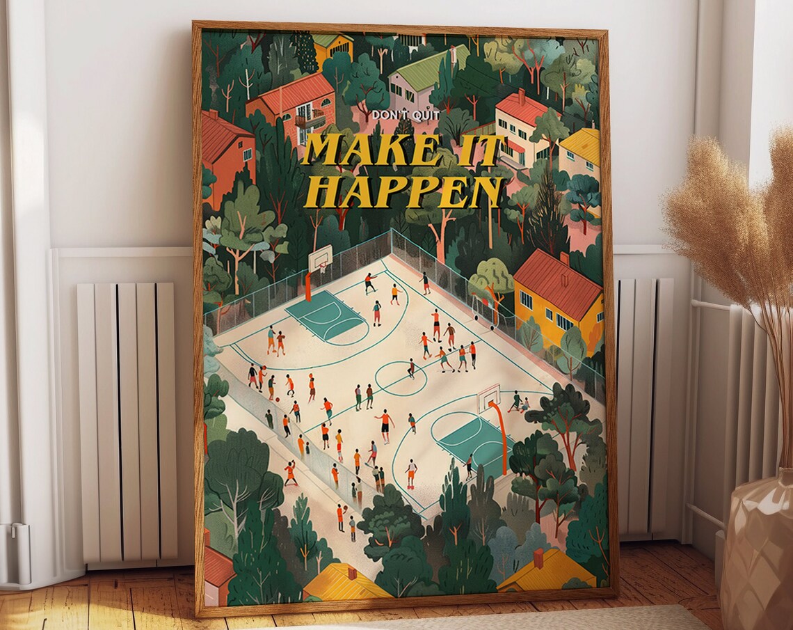 Suburban Basketball Court, Inspirational Sports Art Print