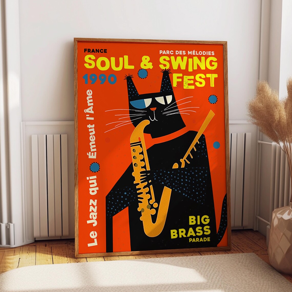 Jazz Cat Saxophone Illustration, Music Poster
