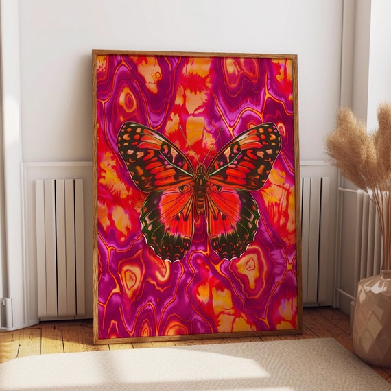 Butterfly Wall Art Poster Psychedelic Abstract Butterfly Design Art Room Decor Neon Color Nature Art Wall Decor Poster Or Print
