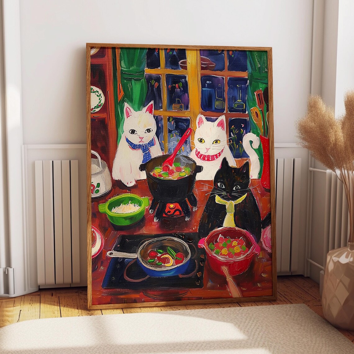 Cooking Cats Cozy Kitchen Scene Cheerful Feline Chefs Poster