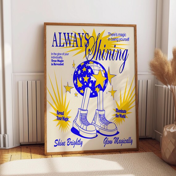 Always Shining Retro Disco Ball Starry Motivational Quote Art Poster