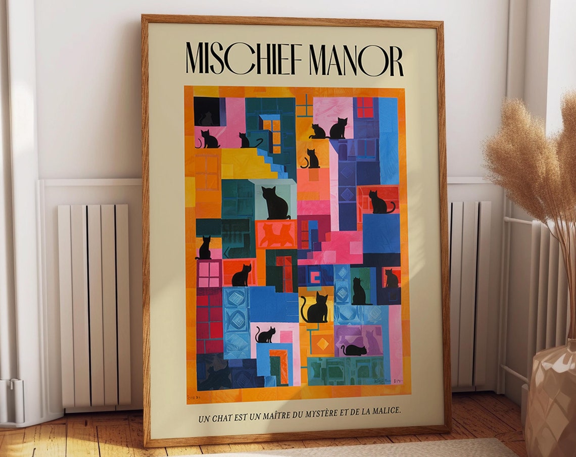 Matisse-Inspired Geometric Cat Poster Print
