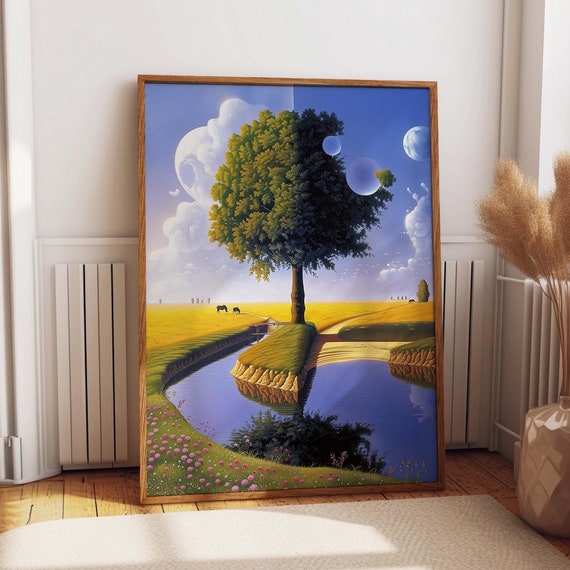 Surreal Tree Reflection Poster Dreamlike Dual Worlds Landscape Wall Art Enigmatic Reflection Mystical Tree Art Poster Or Print