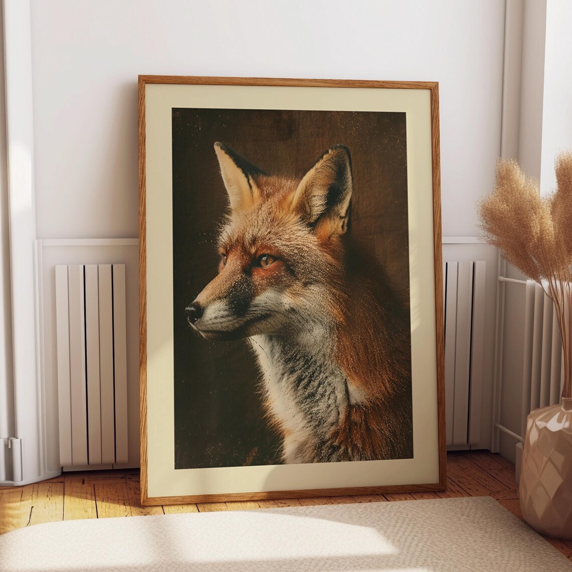 Red Fox Portrait Rustic Wildlife Profile Moody Dark Background Wall Art