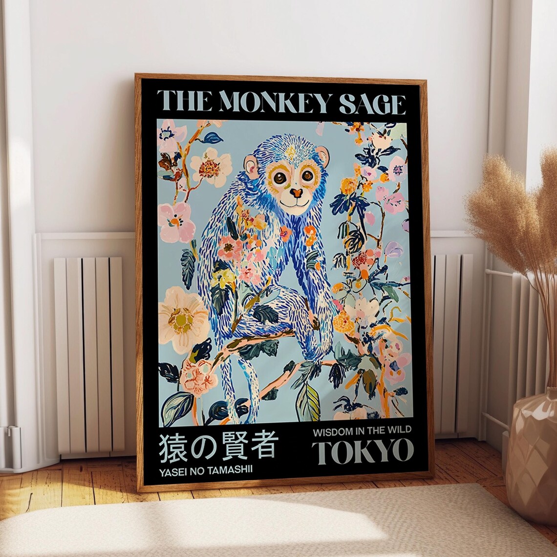 Monkey Sage With Floral Patterns, Animal Art