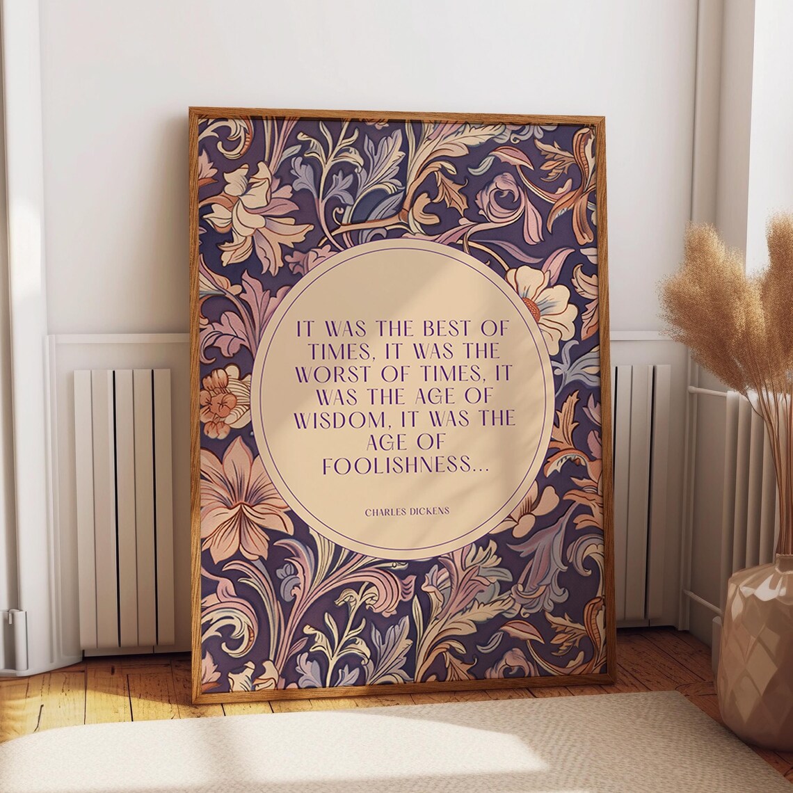 Charles Dickens Best of Times Quote Purple Floral Medallion Poster