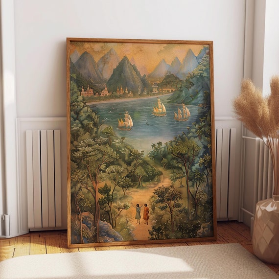 Lake And Mountain Indian Pichwai Art Poster Indian Temple Wall Art Hindu Mythological Artwork Wall Decor Poster Or Print