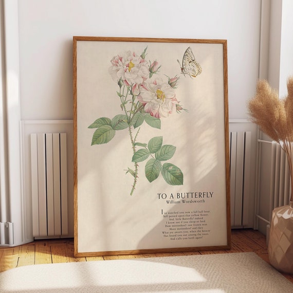To A Butterfly Wall Art William Wordsworth Floral And Poem Art Poster Rustic Botanical Illustration Wall Decor Poster Or Print