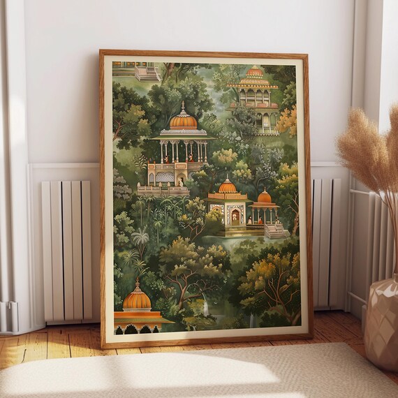 Indian Pichwai Temple Art Print, Spiritual Wall Art