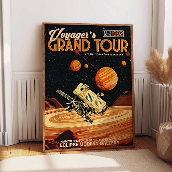 Voyager's Grand Tour 1992 Space Exploration Saturn Art Poster