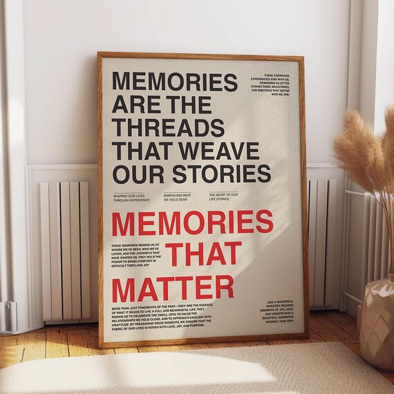 Memories Typography Poster Minimalist Sentimental Wall Art Inspirational Life Story Art Print Poster Or Print