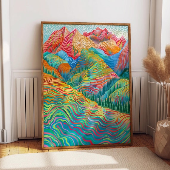 Abstract Scenic Mountain Art Print Colorful Nature Wall Decor Modern Mountain Landscape Poster Poster Or Print