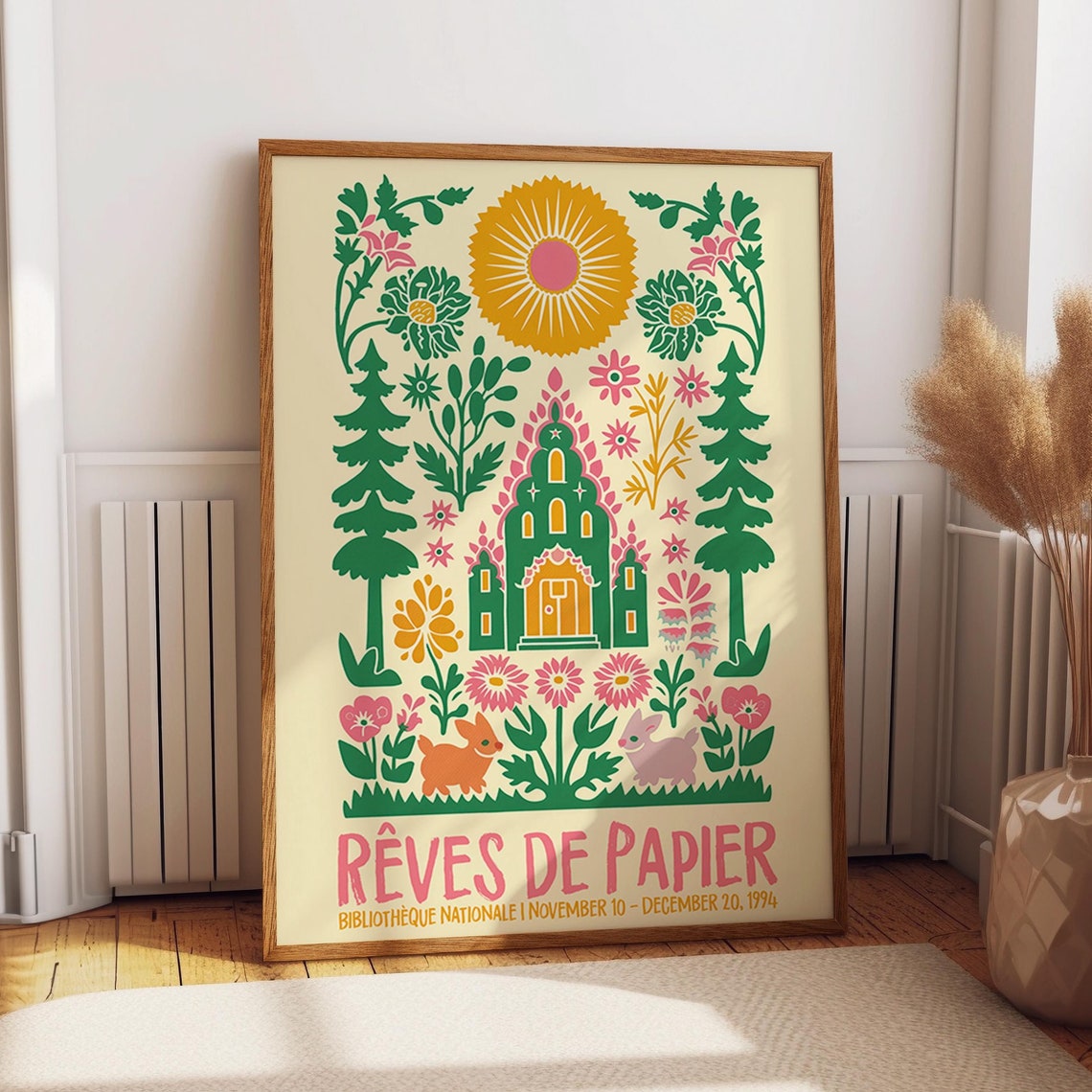 Sun And Nature French Wall Art Colorful Floral And Animal Art Print 1994 Rves De Papier Exhibition Poster Poster Or Print