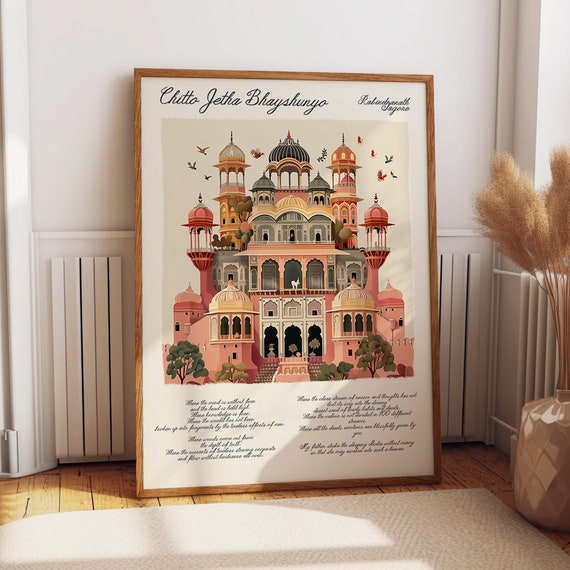 Indian Palace Wall Art Pichwai Inspired Spiritual Art Print Rajasthani Palace Wall Decor Tagore Poetry Art Poster Or Print