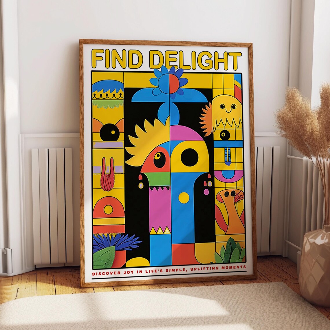 Find Delight Uplifting Joy Vibrant Graphic Bold Abstract Art Poster