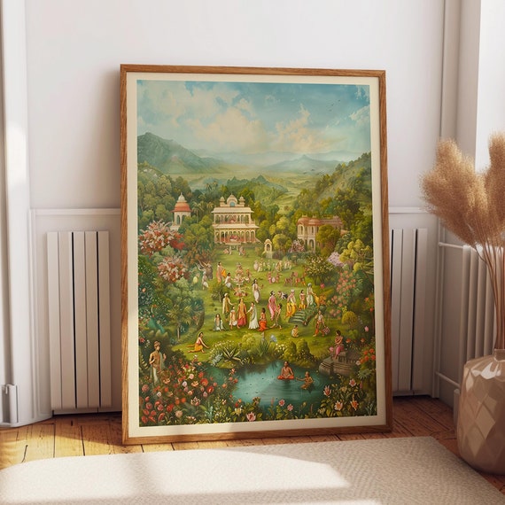 Traditional Indian Pichwai Wall Art Enchanted Eden Garden Hindu Art Poster Indian Cultural Heritage Decor Poster Or Print