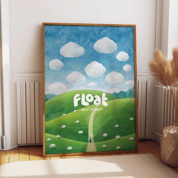 Floating Clouds And Dreamy Hills Art Poster Calm And Peaceful Decor Nature Inspired Minimalist Wall Art Print Poster Or Print