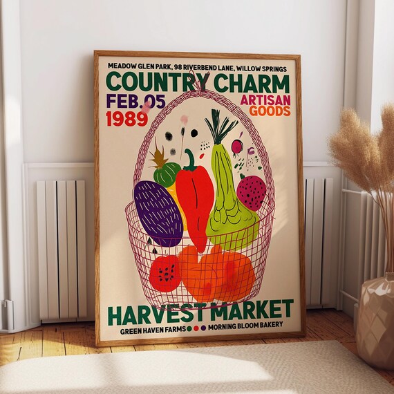 Retro Vegetable Wall Art Country Charm Harvest Market Print Farmers Market Exhibition Art Poster Poster Or Print