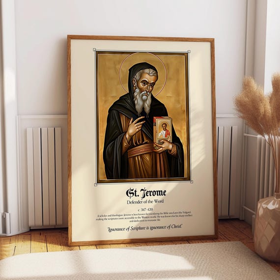 St Jerome Catholic Wall Art Latin Vulgate Bible Translator Print Early Church Father Desert Hermit Saint Poster Poster Or Print