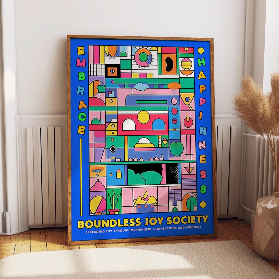 Boundless Joy Society Embrace Happiness Geometric Art Poster