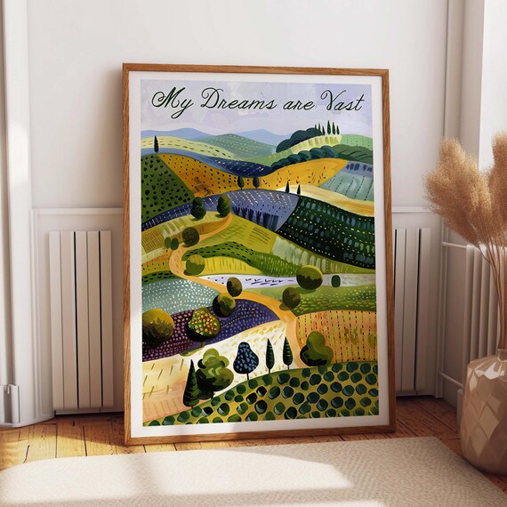 My Dreams are Vast Colorful Patchwork Hills Modern Landscape Poster