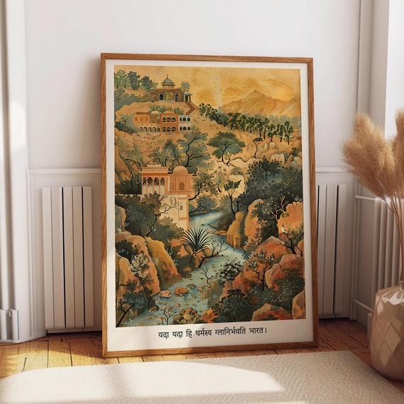 Indian Palace Landscape Wall Art Pichwai Rajasthan Art Poster Indian Cultural And Spiritual Art Wall Decor Poster Or Print