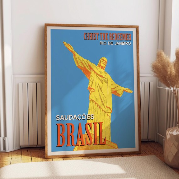 Christ the Redeemer Rio de Janeiro Saudacoes Brasil Travel Poster