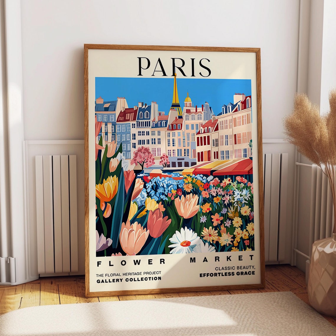 Paris Flower Market Poster French Floral Cityscape Travel Wall Art Parisian Tourist Attraction Print Poster Or Print