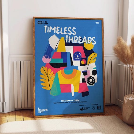 Colorful Fashion Poster Abstract Clothing Threads Graphic Art Print 1980s Style Fashion Illustration Wall Decor Poster Or Print