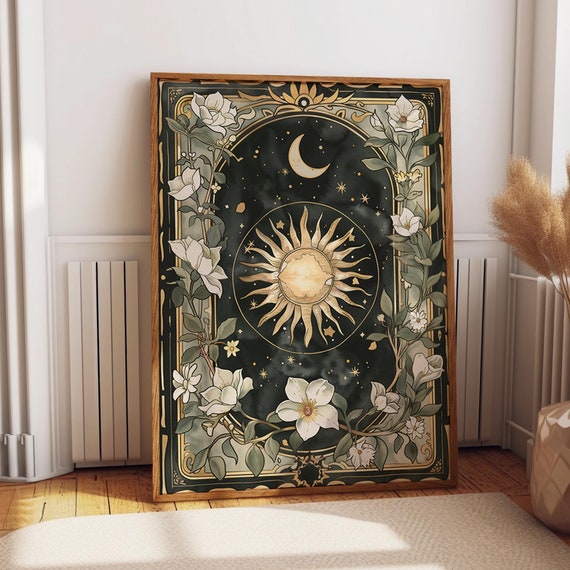 Celestial Garden Sun Moon Floral Botanical Art Print