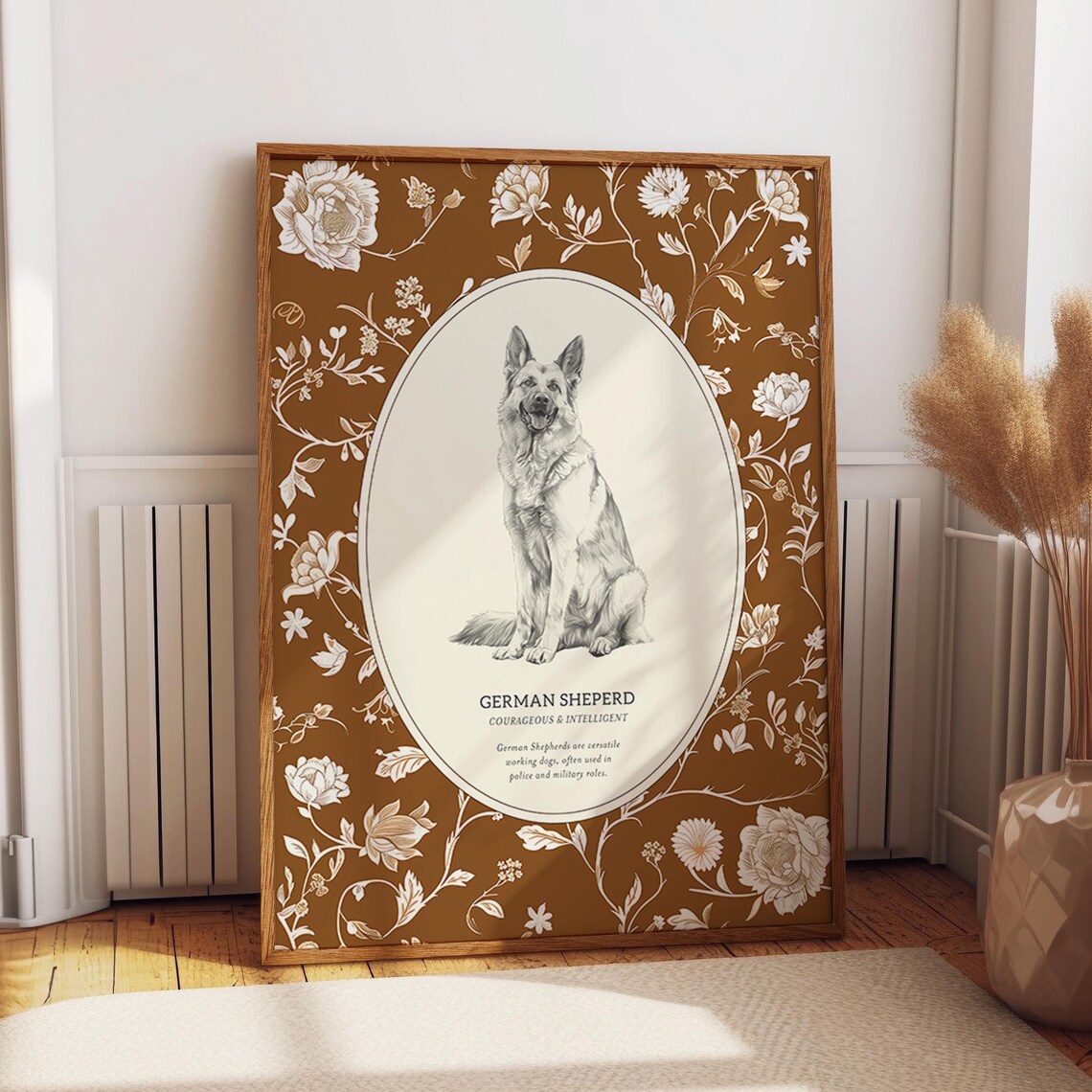 German Shepherd Floral Dog Art Print, Pet Lover Gift