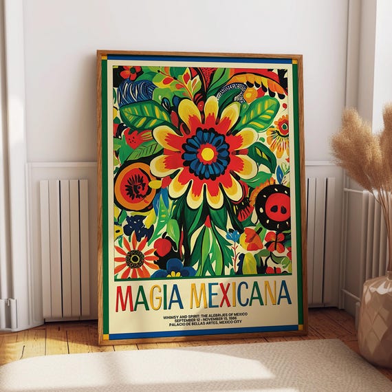 Colorful Floral Wall Art Magia Mexicana Art Print Bold Floral Mexican Folk Art Decor Colorful Cultural Poster Poster Or Print