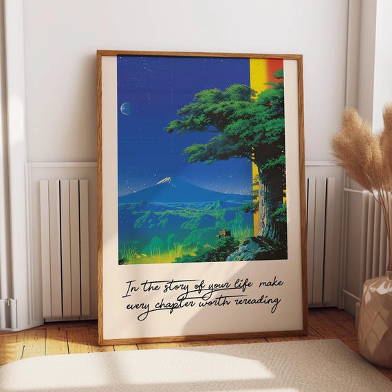 Mountain Landscape Art Print Cosmic Blue Nature Wall Art Home Decor Motivational Quote And Scenery Art Poster Poster Or Print