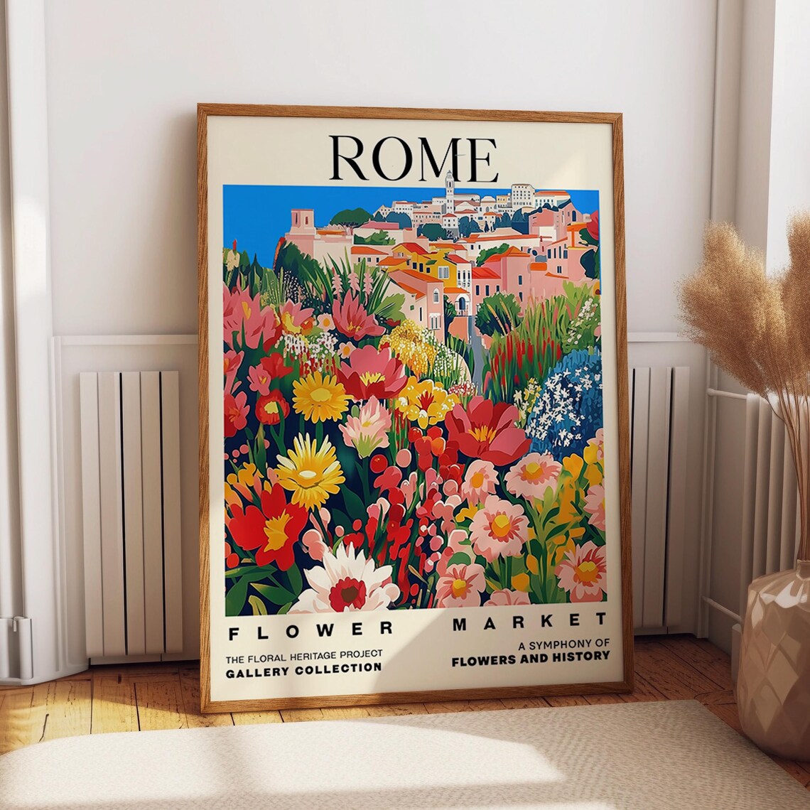 Rome Flower Market Poster Vibrant Floral And Historic Cityscape Wall Art Italian Travel Themed Wall Decor Poster Or Print