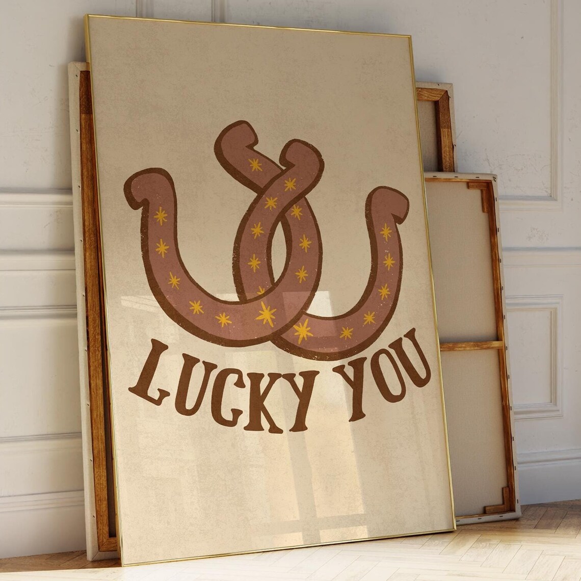 Lucky You Vintage Horseshoe Western Typography Lucky Charm Poster