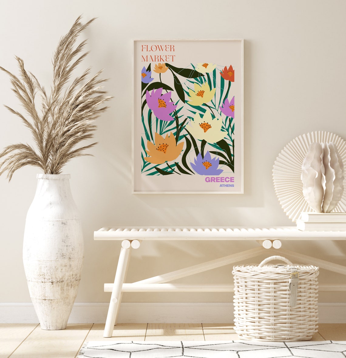 Athens Greece Flower Market Watercolor Bright Tropical Lily Poster - Image 2
