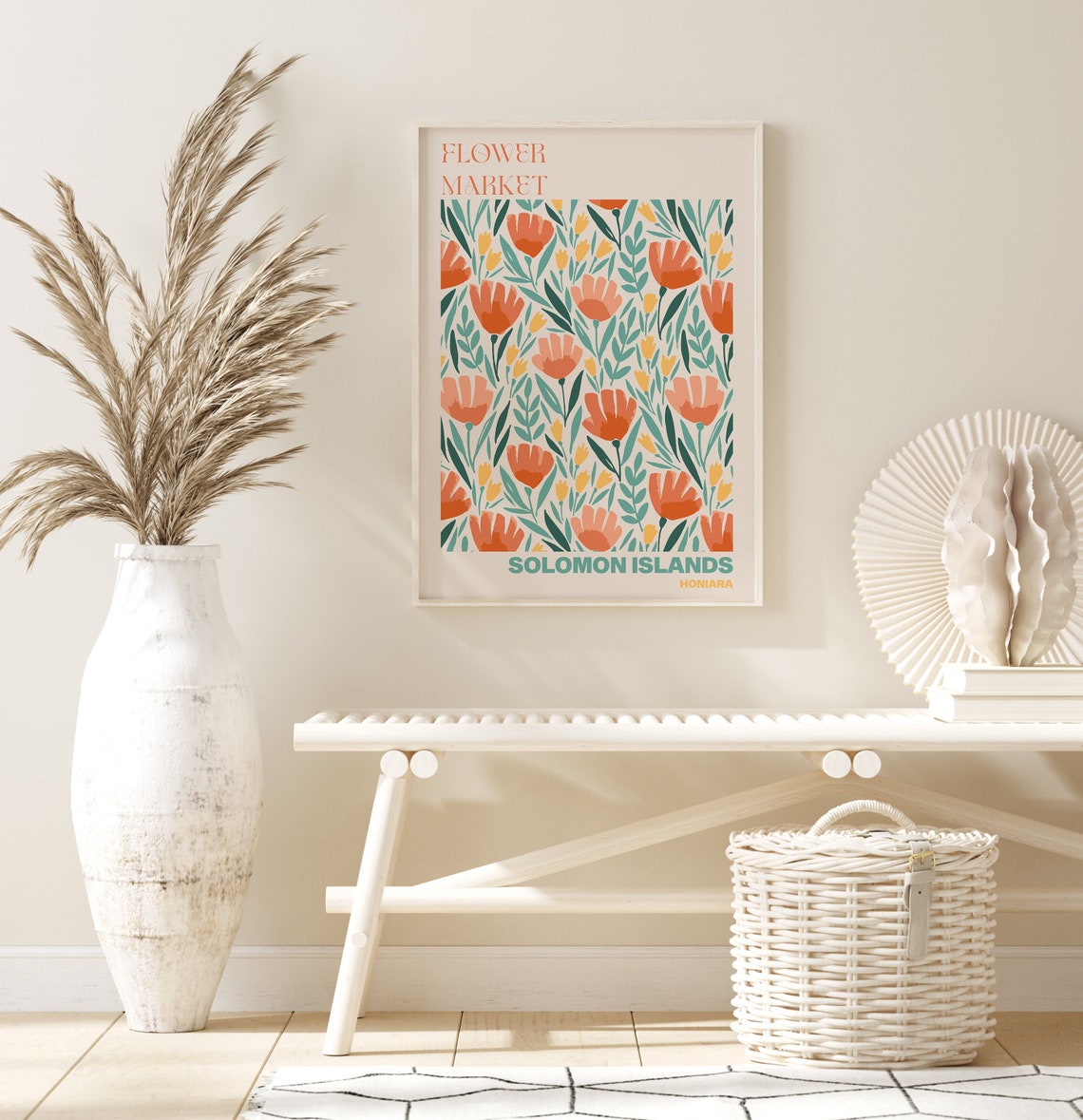Solomon Islands Honiara Flower Market Coral Tulip Pattern Poster - Image 2