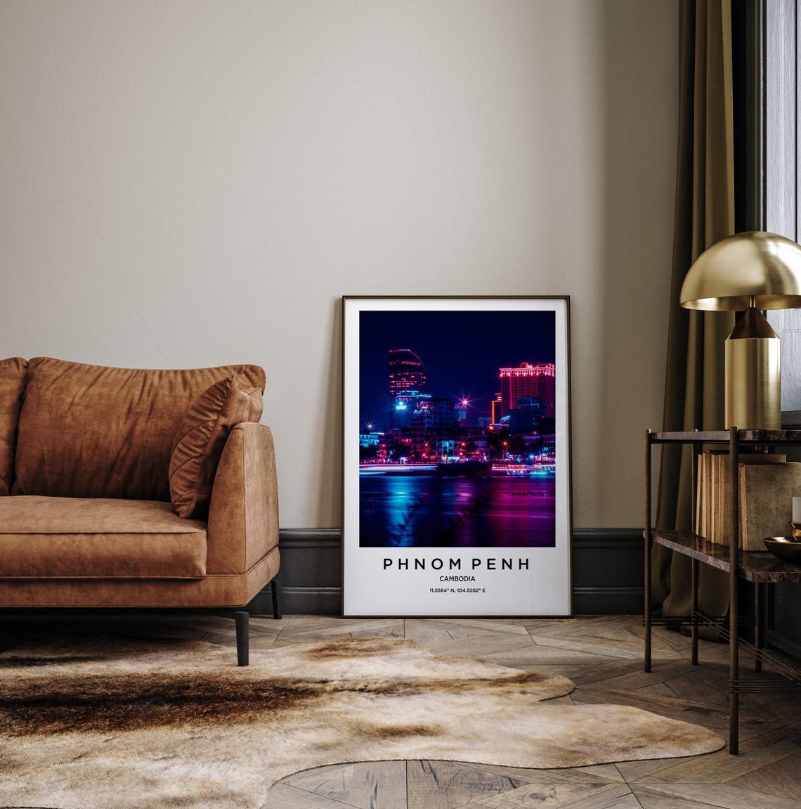 Phnom Penh Cambodia Neon City Skyline Night River Lights Poster - Image 3