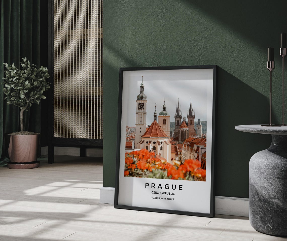 Prague Czech Republic Old Town Spires Red Flowers Travel Poster - Image 2