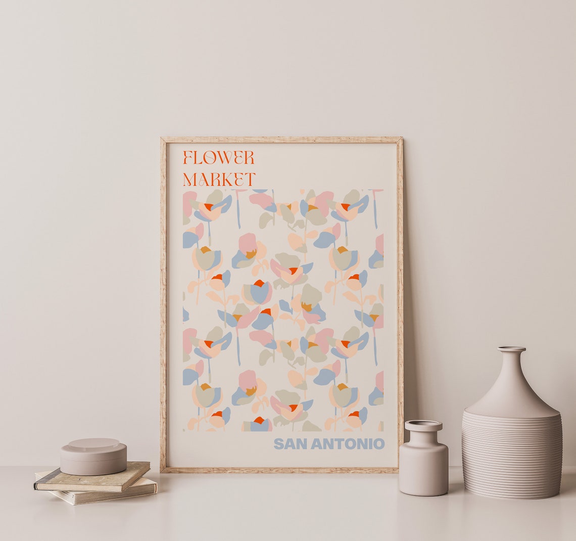 San Antonio Poster San Antonio Wall Art San Antonio Personalised Travel Poster San Antonio Flower Market Print Floral Wall - Image 3