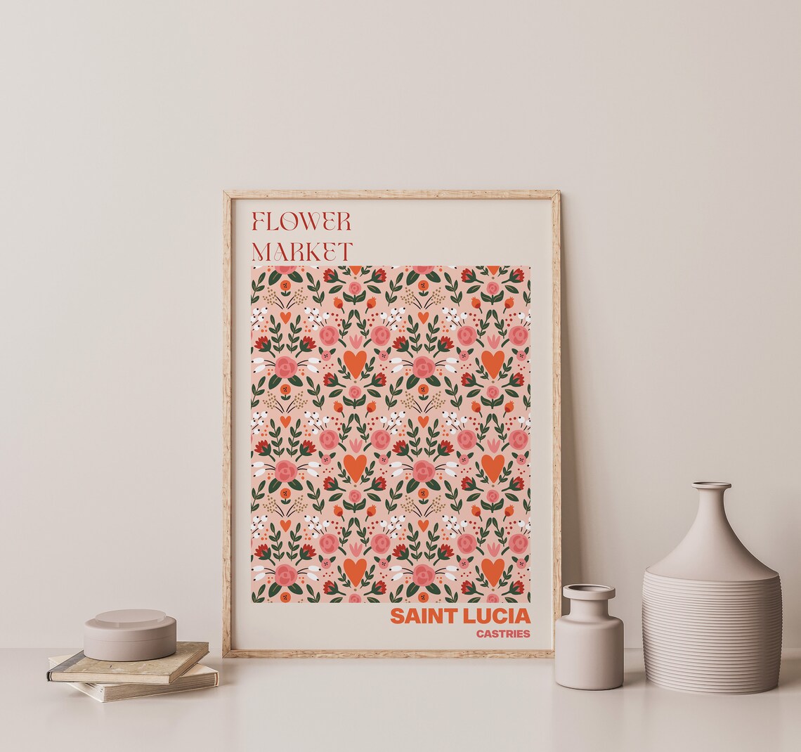 Saint Lucia Flower Market Poster Castries Coral Floral Artwork - Image 3