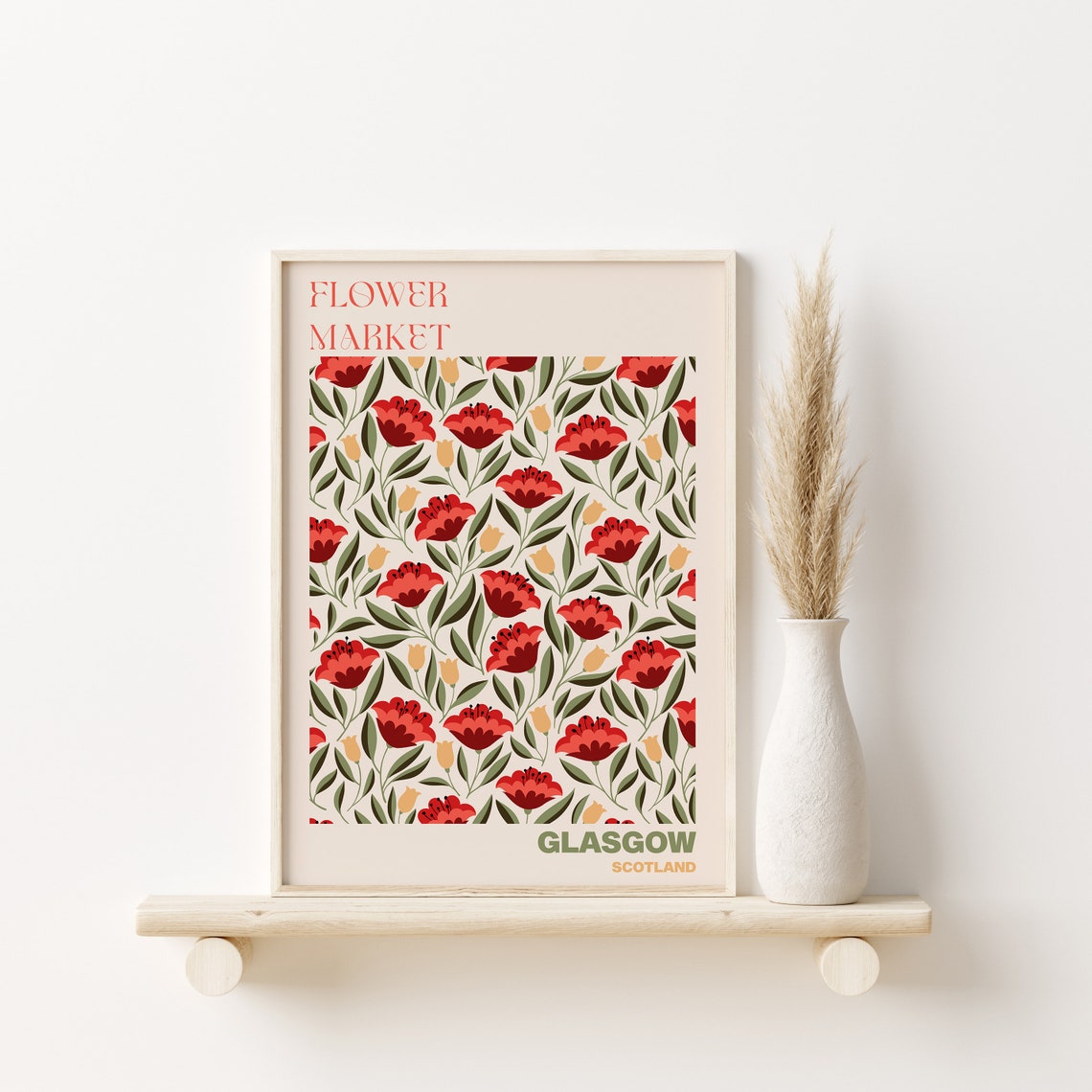 Glasgow Scotland Flower Market Red Poppy Pattern Travel Poster - Image 3